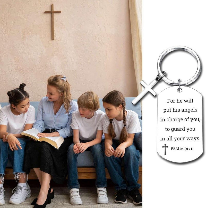 GiftYou Inspirational Scripture Metal Key Chains with Cross Pendant - Bible Verse Keychain Religious Gift for Christian - Image 2